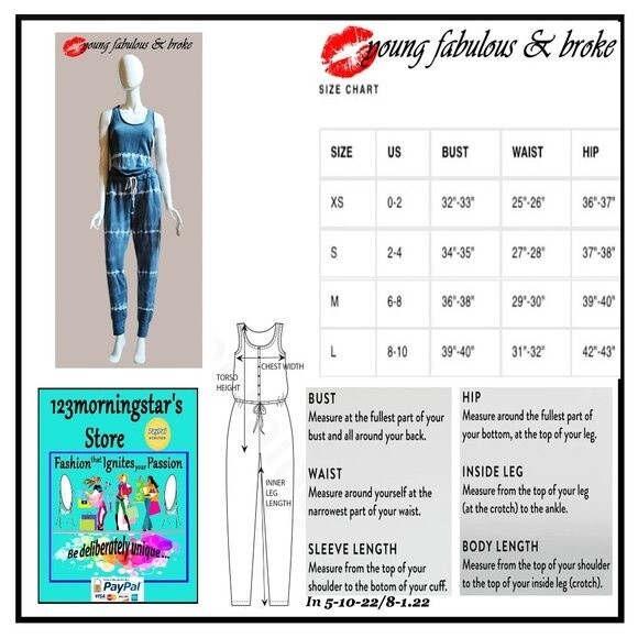 YOUNG FABULOUS & BROKE NEW EBERHARDT Tie Dye Drawstring Racerback Jumpsuit M - Picture 11 of 11